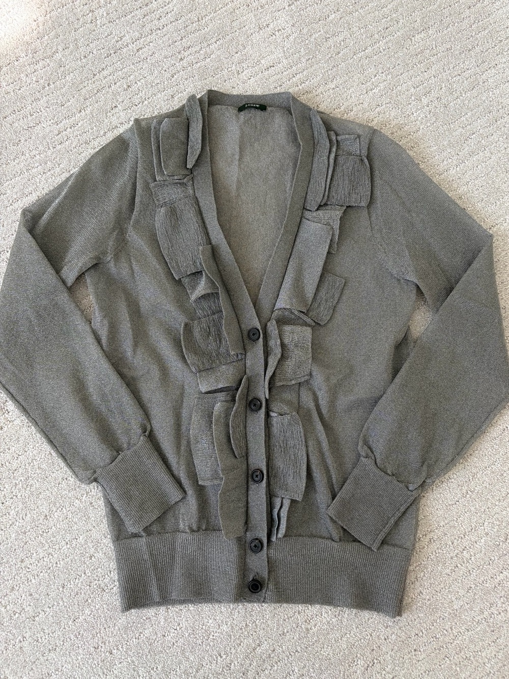 J.Crew Women's Ruffle-Front Grey Button Cardigan Size S